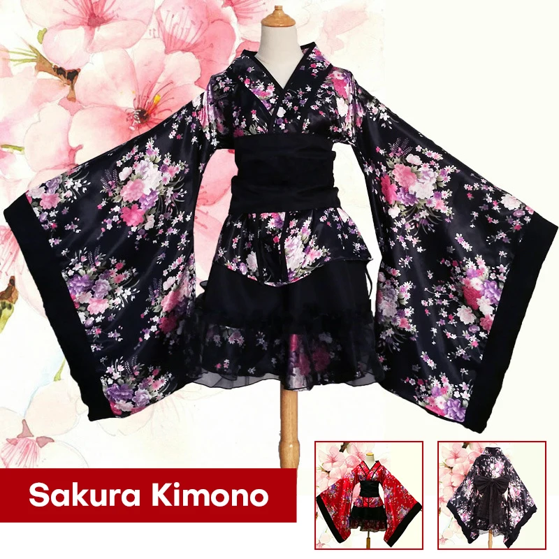 1 Set Women Sexy Kimono Japanese Style Robe Lolita Maid Dress Party Yukata Dance JP Anime Cosplay Costumes Vintage Yukata Dress