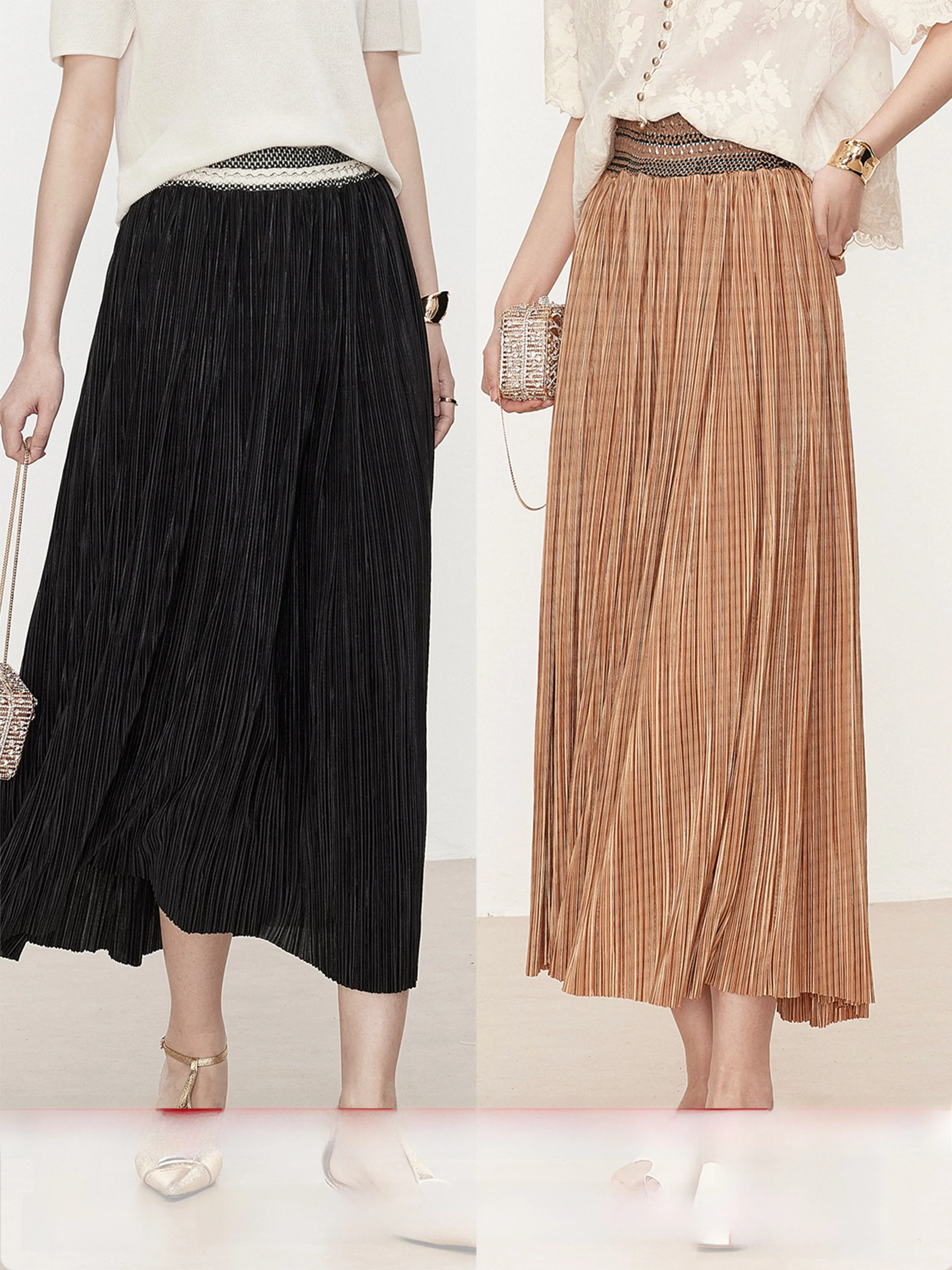 

Ele Pleated High Waist Midi Skirt Women's Summer Faionable Straight Cut Long Skirt XUS Pumen Commute Sle Polyester Fiber