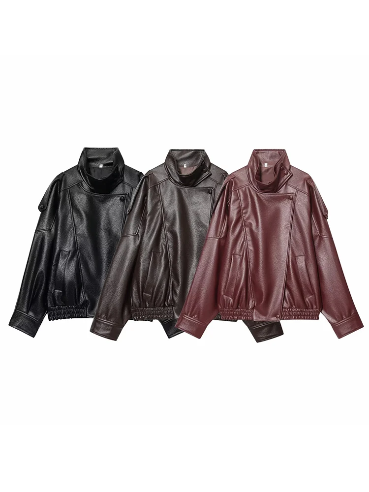 Giacca da donna nuova autunno in ecopelle per donna Casual tinta unita manica lunga cerniera cappotti in pelle PU nuova moda femminile streetwear