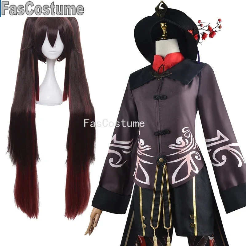 FasCostume Genshin Impact Hu Tao juego Anime Cosplay peluca sombreros Hutao trajes elegantes disfraz de Halloween Navidad arrastre fiesta regalo