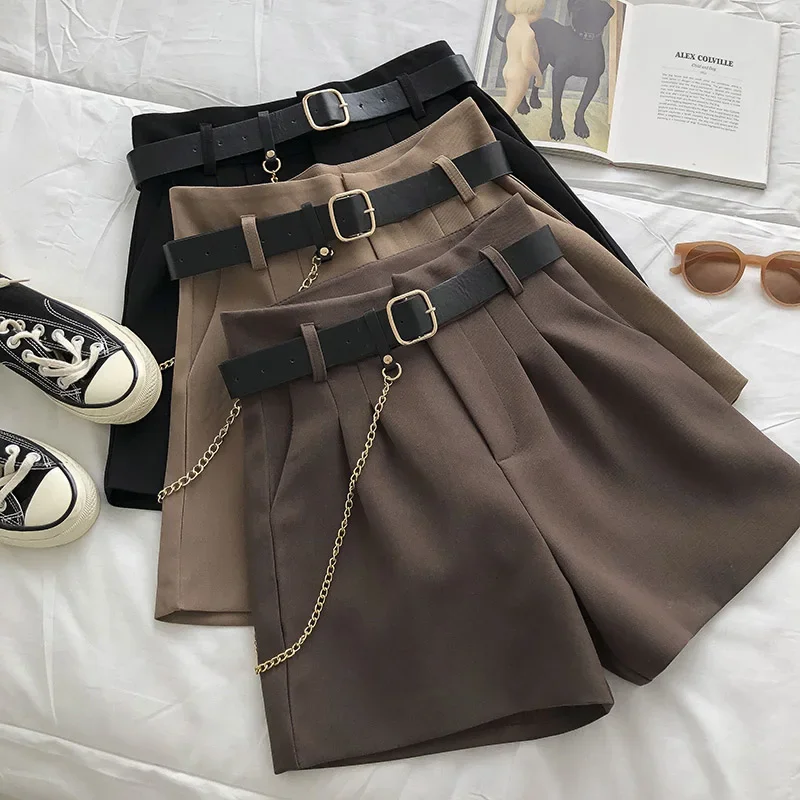 New Casual Comfortable Elegant Wild Shorts With Belt Women's Shorts Autumn Winter Slim Wide Leg A-line Shorts