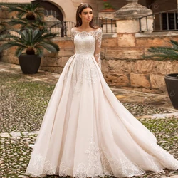 Graceful A-Line Women's Wedding Dresses Classic Lace Appliques Bride Gowns Long Sleeve Princess Vestidos Novias Boda Customized