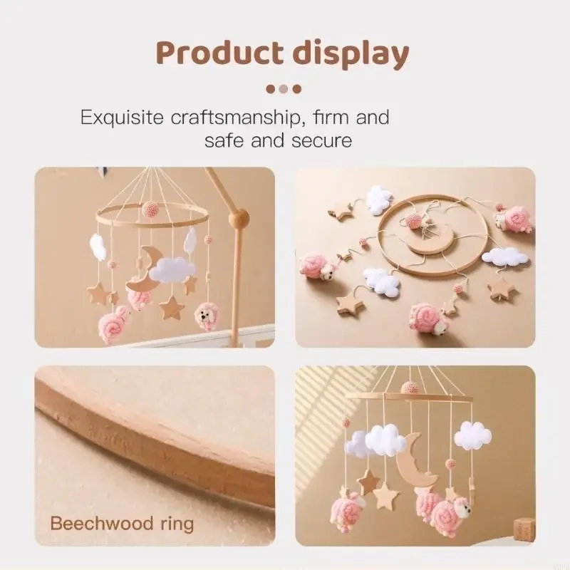 สไตล์นอร์ดิกไม้ Star Moon Sheep Mobile ติดตั้งง่ายเนอสเซอรี่ Decors สำหรับทารกแรกเกิดความปลอดภัย 15UB