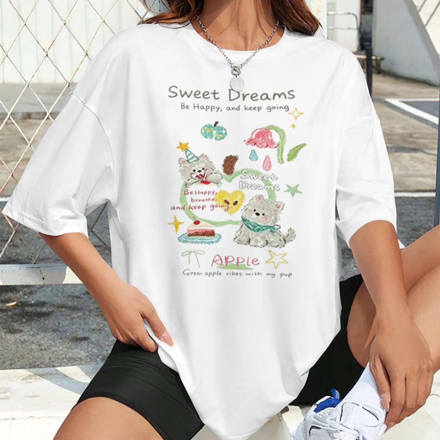 Sweet Dream Print T-Shirts Women Summer Casual Loose Short Sleeve Tees Hipster Cute Aesthetic Astrology Tops