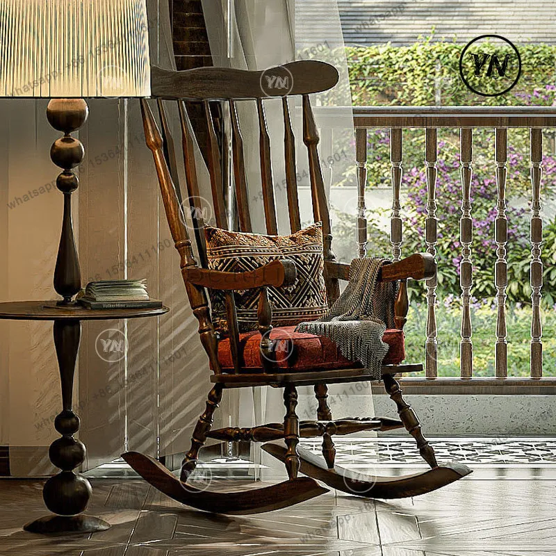 Retro ribs rocking chair Chinese solid wood casual single classical recliner