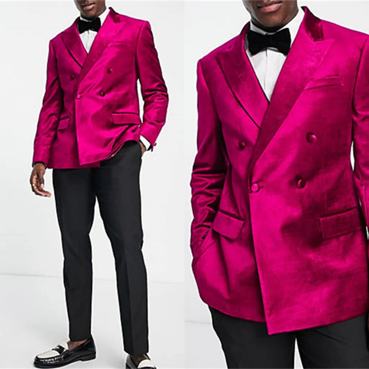 

Autumn Winter Velvet 2 Pieces Double Breasted Men's Suit Set Formal Business Tuxedo For Wedding Party Groom Suit Set