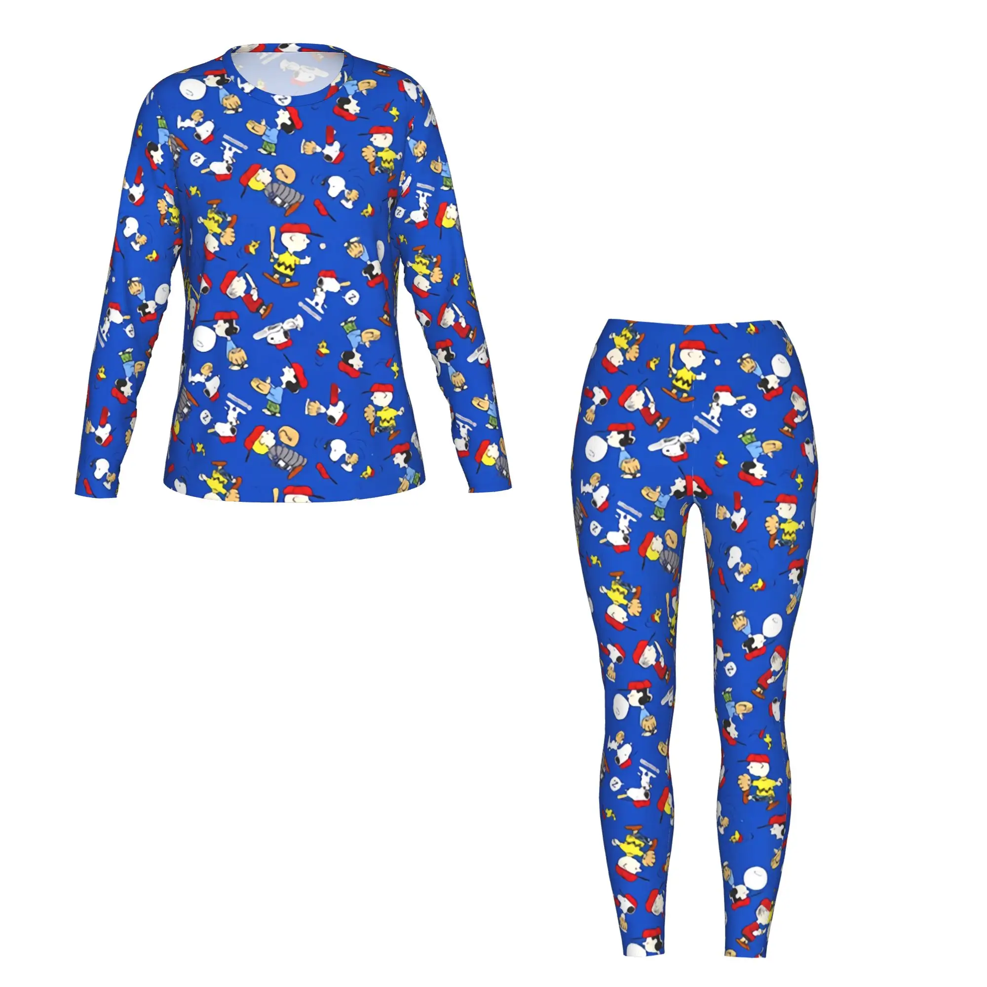 Snoopy, комплект из 2 предметов, женская футболка с длинными рукавами и леггинсами, подходит для домашних путешествий, фитнеса и т. д.