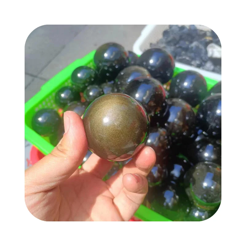 Donghai Natural Polished Healing meditation gemstone Quartz Ball Gold flash Black Obsidian Sphere For fengshui Decoration