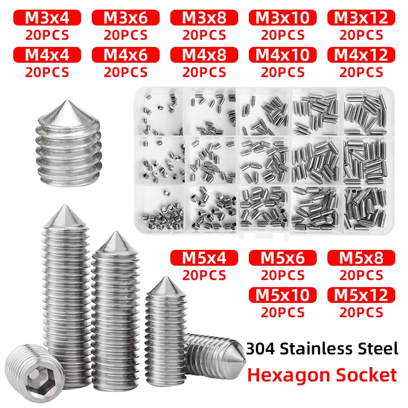 

Винт с наконечником из нержавеющей стали 304, шестигранная головка DIN914 M3 M4 M5 M6 M8 M10, набор шестигранных головок