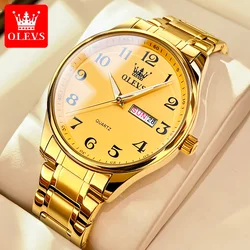 OLEVS Quartz Watch for Men Luxury Stainless Steel Waterproof Week Date Clock Elegant Dress Business Quartz Wristwatch Top Brand