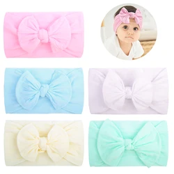 Set of 5 Comfortable Baby Nylon Bow Headbands Super Soft High Elastic Headband Hair Accessories