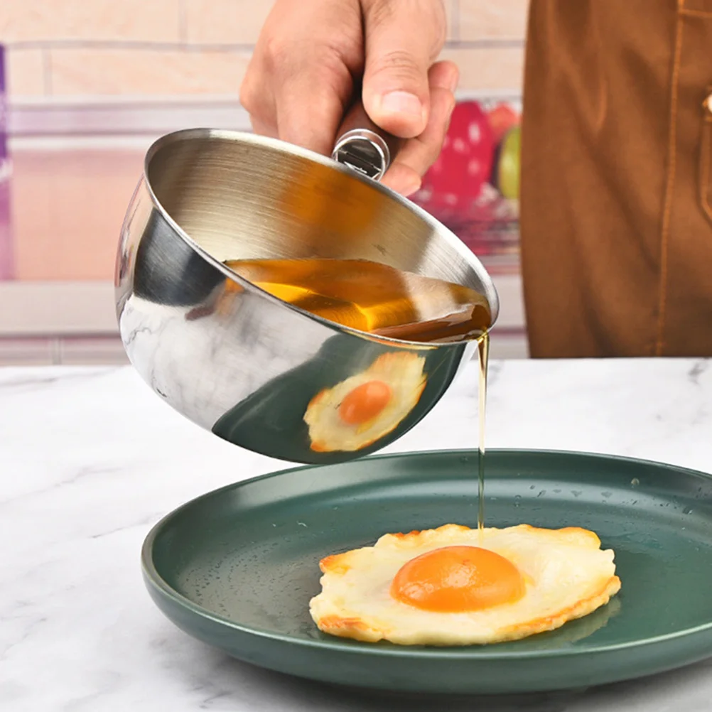 

Mini Oil Heating Pot Stainless Steel Wood Handle Spout Design For Milk Butter Coffee Lightweight Non-Scald Cooking Pot