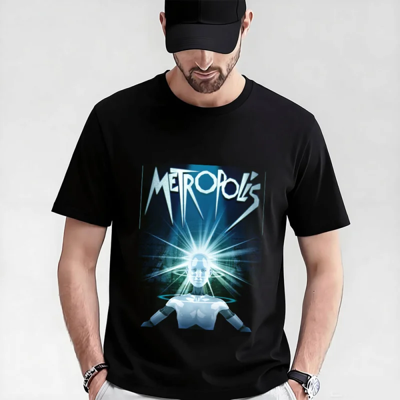 

Fritz lang Germany Silent Movie Metropolis t shirt 0521 Cyberpunk Sci-fi Robot Graphic shirt Short Sleeve All size Tee S-6XL