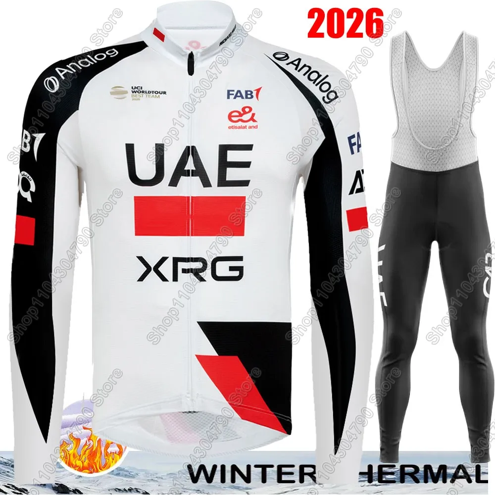 

New UAE Team 2026 Cycling Jersey Set Winter Thermal Fleece XRG-Clothing Long Sleeve Road Pants Bib Bike Suit MTB Maillot Ropa