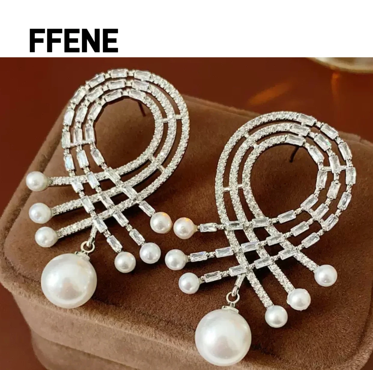

Popular zircon pearl drop earrings, French retro style, versatile earrings, luxurious and high-end, exaggerated earrings
