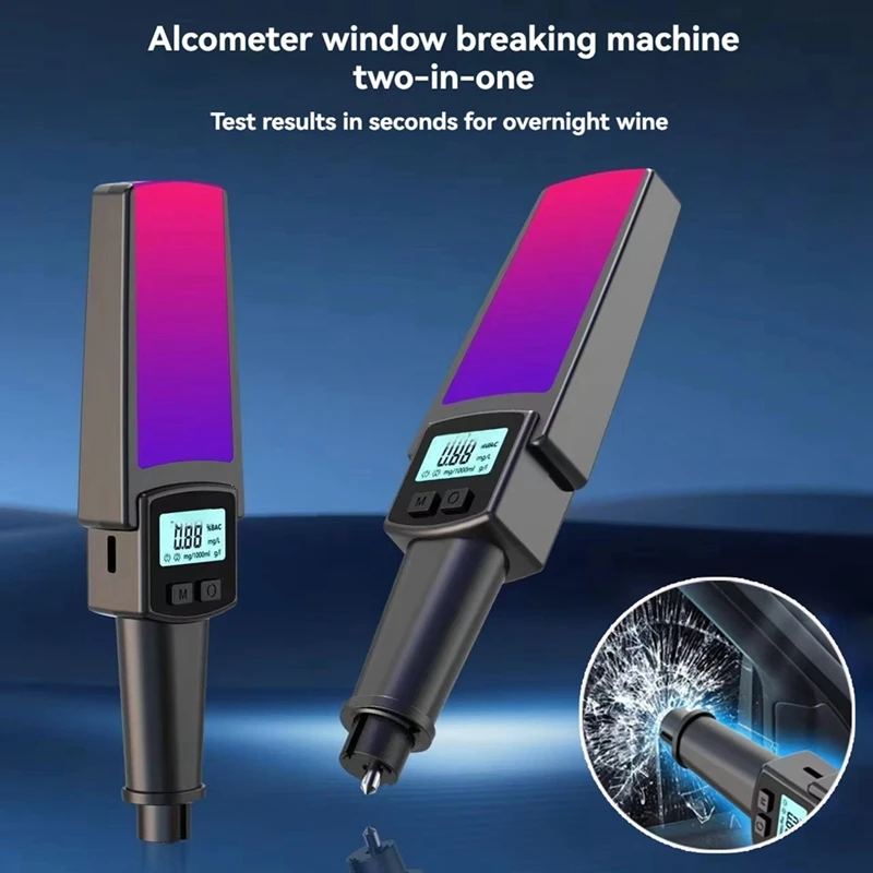 2 In 1 Handheld Breathalyzer Digital Breath Alcohol Tester With Safety Hammer Window Breake Blowing Type Alcohol Tester