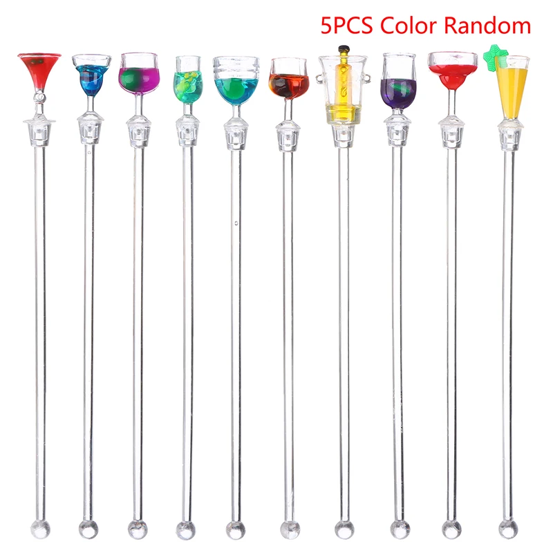 5pcs Coffee Stir Sticks Cocktail Stirrers Blender Frother Plastic Glass Mixed Drink Mixer Bar