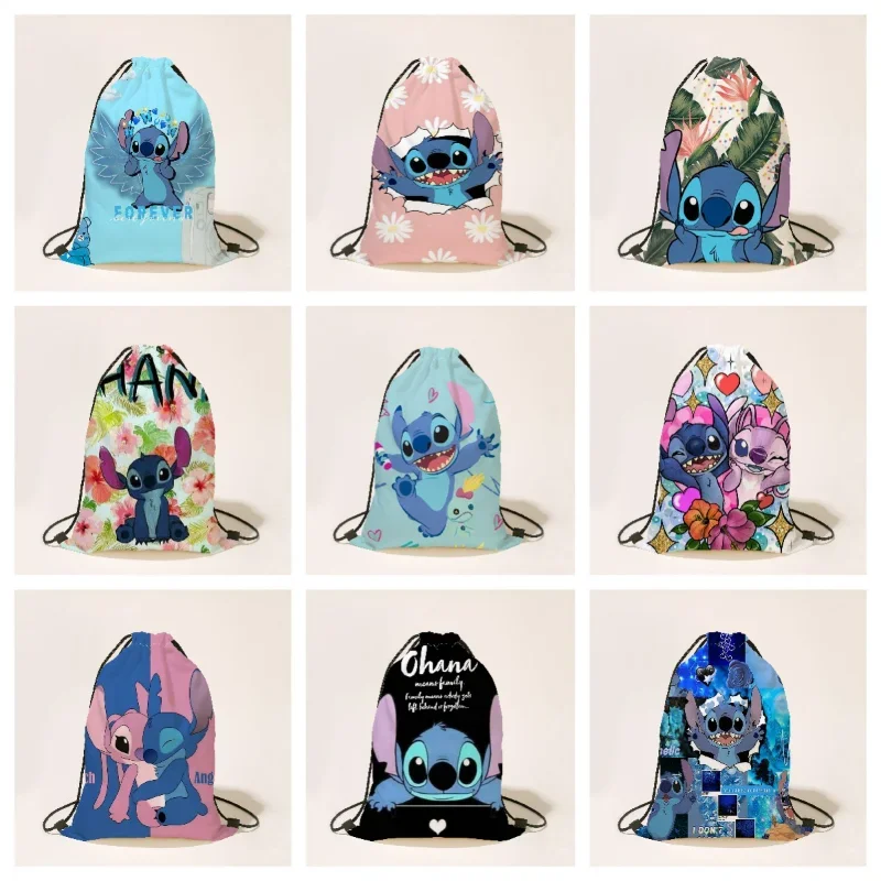 Lilo & Stitch Drawstring Bags Disney Stitch Cartoon Backpack for Children Large Capacity Storage Bags Kids Cotton School Bags