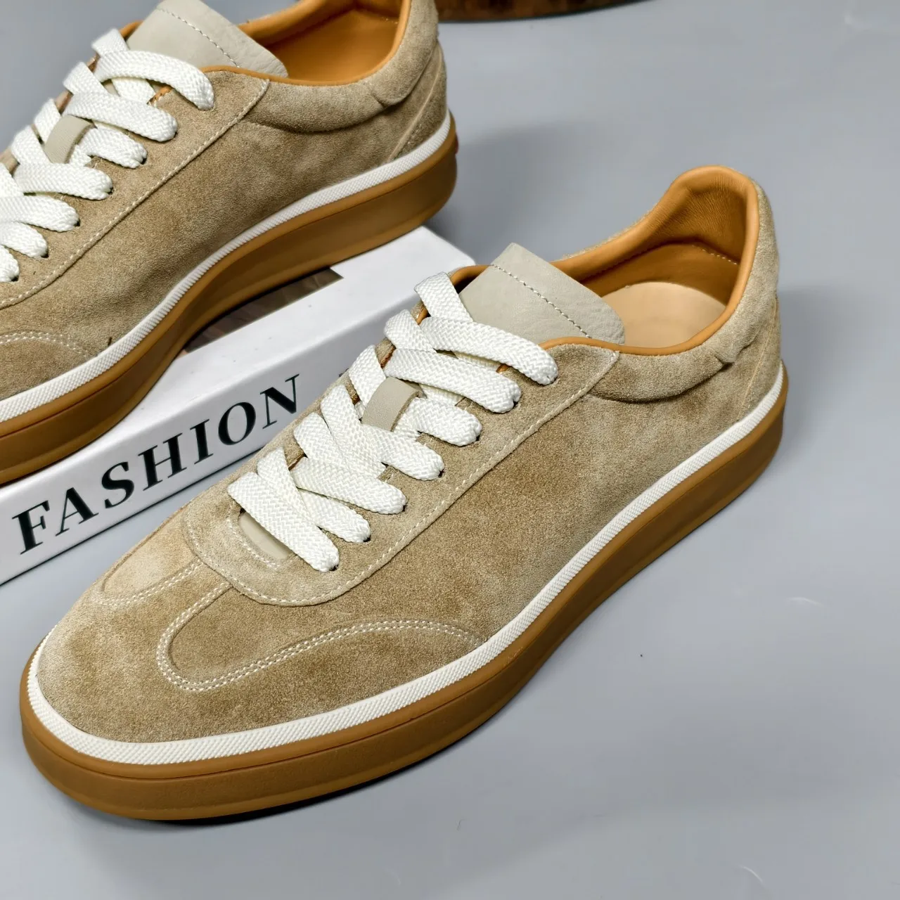 YETTIES Men's 2026 New Suede Leather Low-Top Lace-Up German Army Trainers | Non-Slip White Casual Sports Sneakers for Daily Use