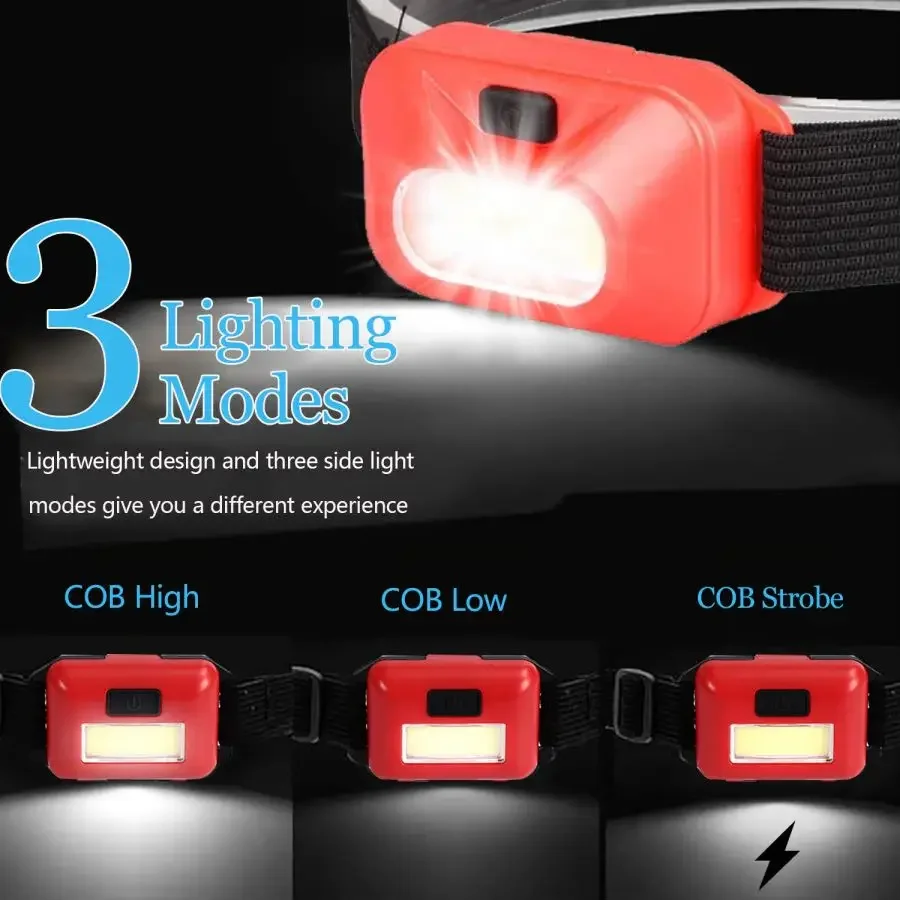 Super Bright COB LED Headlamp 3 Modes Headlight Lightweight Head Flashlight AAA Excluding Batteries