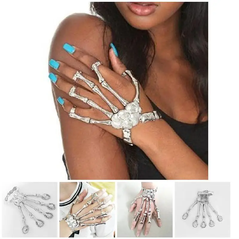 قفازات سوار معدنية بدون أصابع على شكل جمجمة للنساء على الطراز القوطي الشرير سلسلة قبضة من خليط معدني أوروبي أمريكي للجنسين فضي #6