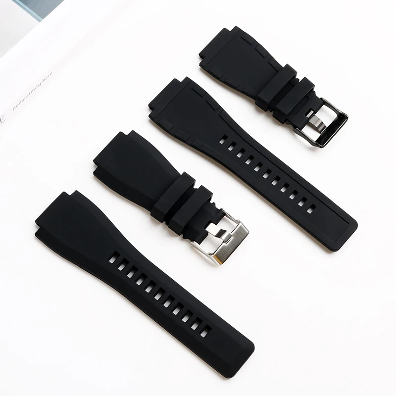 حزام ساعة سيليكون خاص للرجال ، واجهة محدبة ، سوار اسود ، سلسلة بيل وروس انسترومنتس ، BR01 ، BR03A ، 24 مللي متر