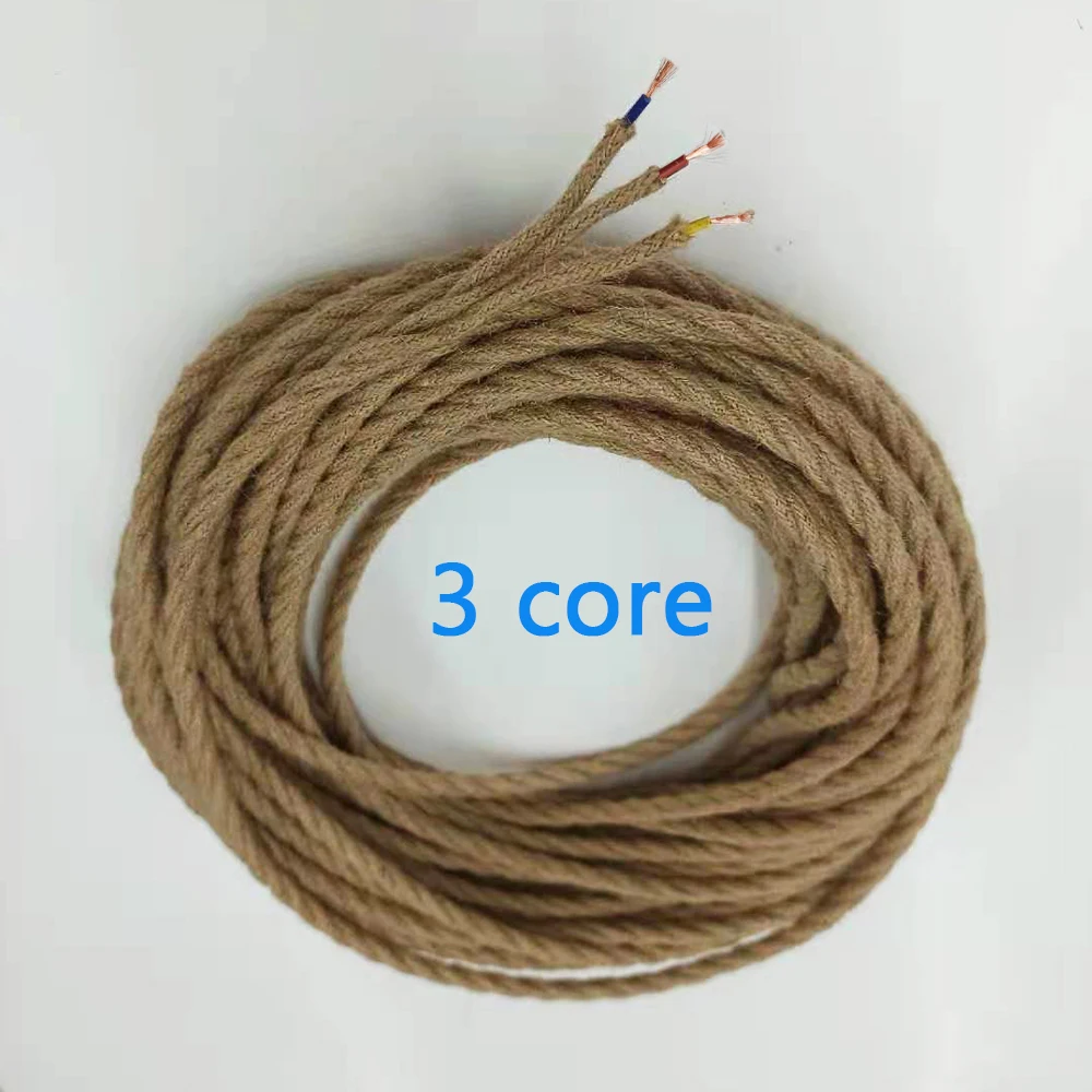 Vintage Hemp Rope Woven Textile Wire Twisted Flexible Cable Braided 2 Core 3 Core Retro Pendant Light 19 AWG 0.75MM² Cords