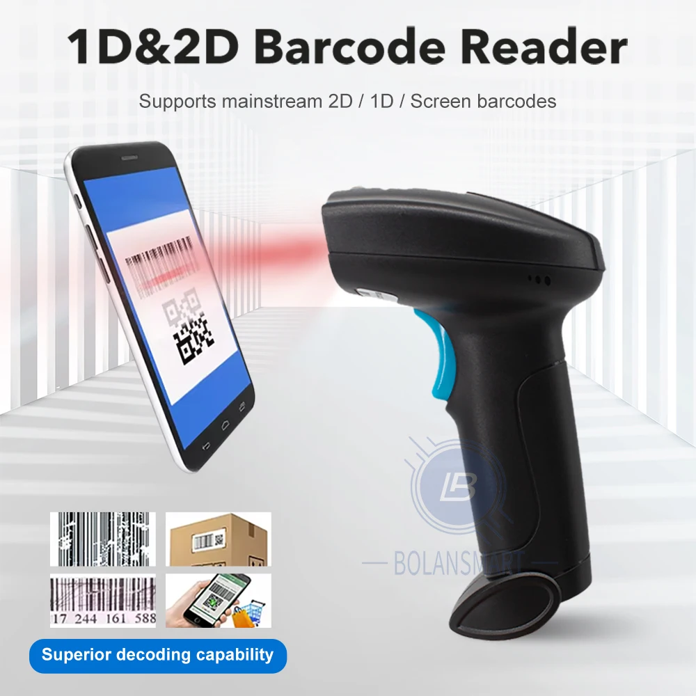 Portable 2D Wired/Wireless Barcode Scanner Reader  Handheld Bluetooth QR Code Scanner 1D 2D Barcode Reader For PDF417 U2