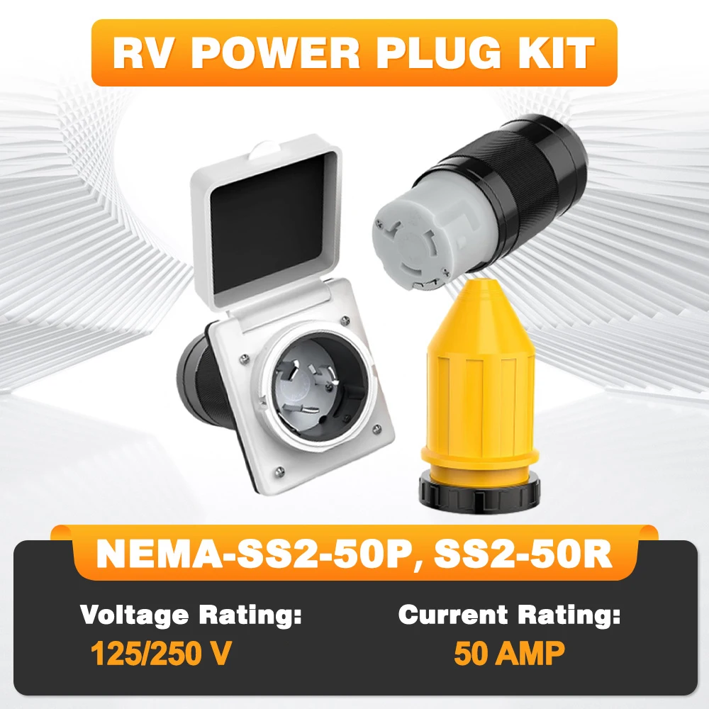 

50AMP 125V/250V RV Power Inlet Outlet Shore Power Kit with Boot Cord Protector NEMA SS2-50P SS2-50R for Camper Caravan Trailer