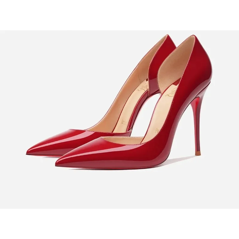 المرأة الأحمر مشرق مضخات سوبر مثير الجانب مفتوحة عالية الكعب فستان أحذية أشار تو الأحمر أسفل الخناجر ربيع الخريف الطرف #6