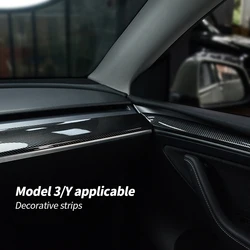 Carbon Fiber Dashboard Decoration For Tesla Model 3/Y Auto Interior Styling Mouldings Glossy Dashboard & Door Insert Trims Dash