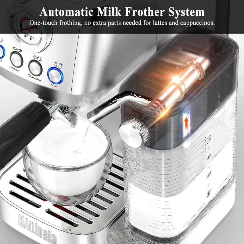 Espresso Machine 20 Bar, Cappuccino Machine with Automatic Milk Frother, Latte Machine with Pressure Gauges for Home Present