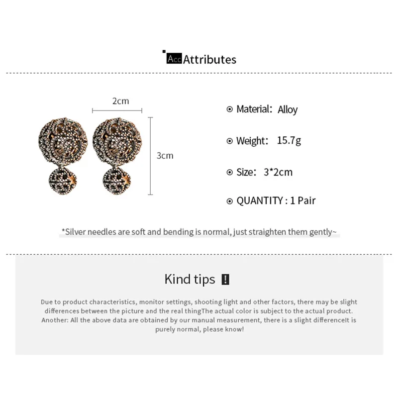 Ajojewel Hollow Design Double-sided Stud Earrings Balls Ladies Black Jewelry Luxury Gift Items