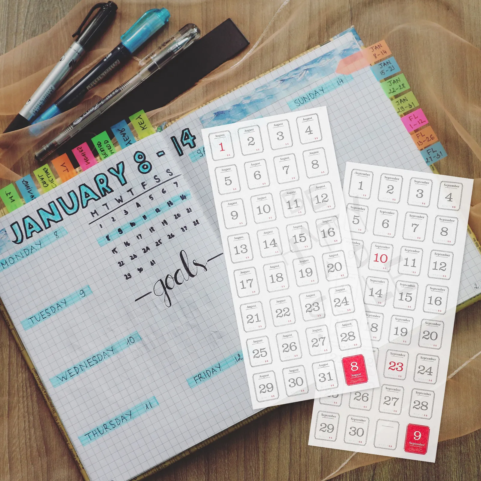 

12 листов тонкой текстурированной бумаги: самоклеящиеся стикеры-календари, индексные закладки для месяца, для использования на рабочем столе, стене, в блокноте, с возможностью письма гелевым пером