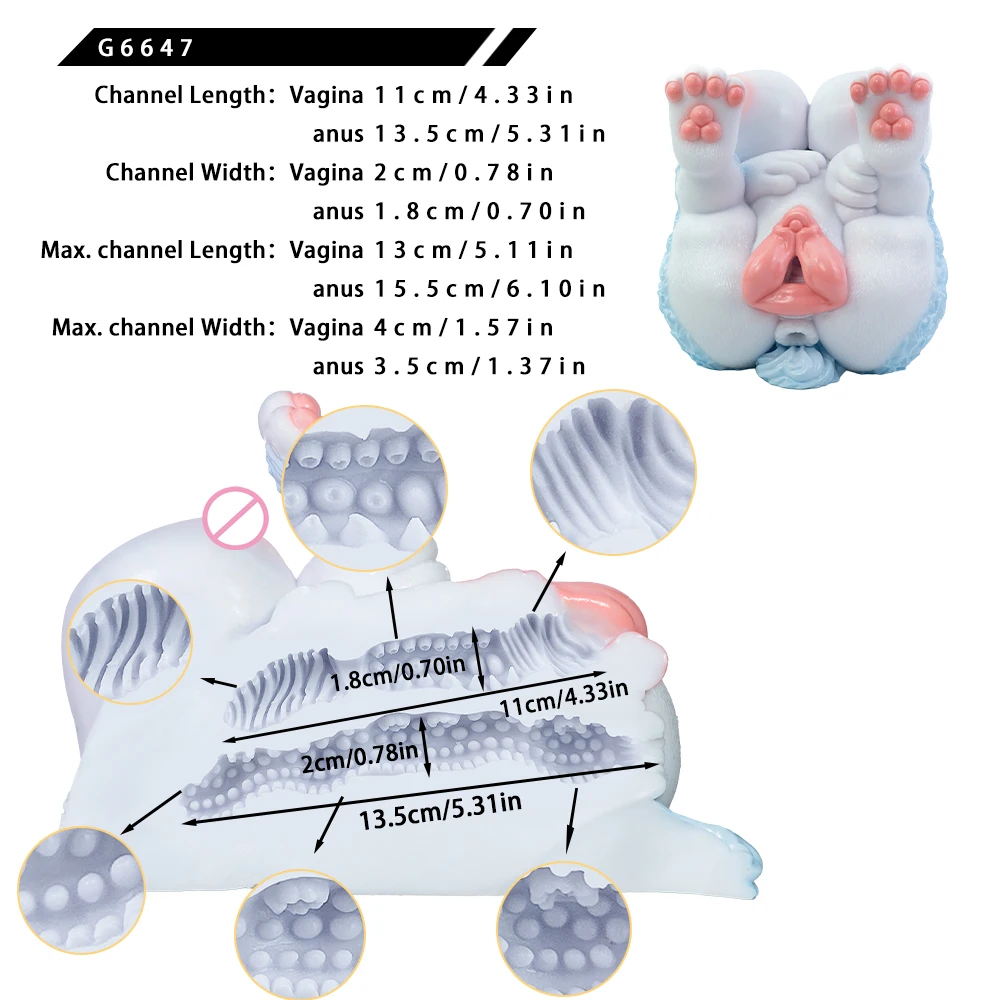 SHAZ White Wolf Butt Silicone Pocket Pussy Male Masturbator, Big Boobs Onahole Two Tunnel with Vagina & Anal, Mens Pleasing Toy view 6