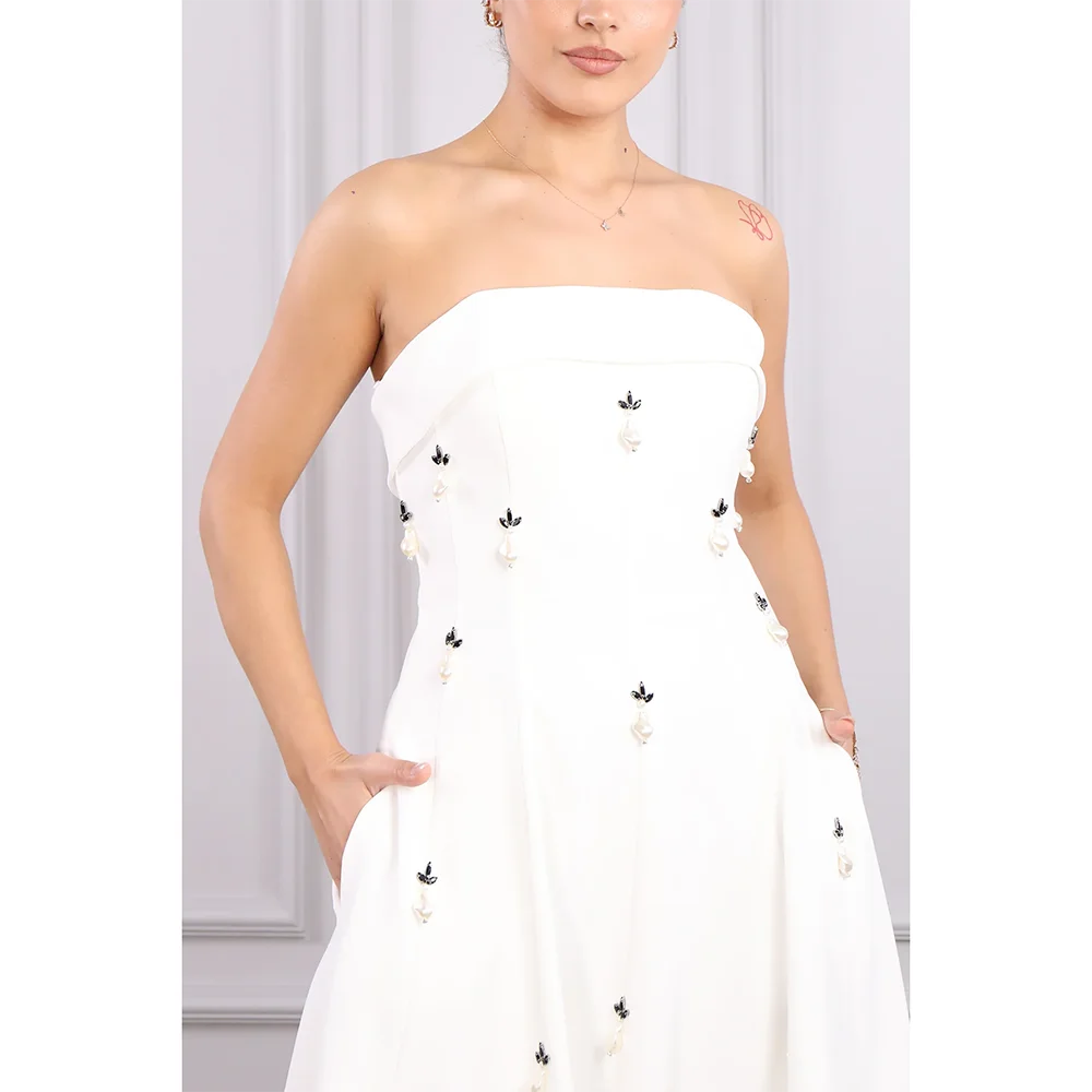 Simple Evening Dresses Strapless Sleeveless A-line Evening Gowns Elegant Crystal Ankle Length Prom Dresses Customized 2025