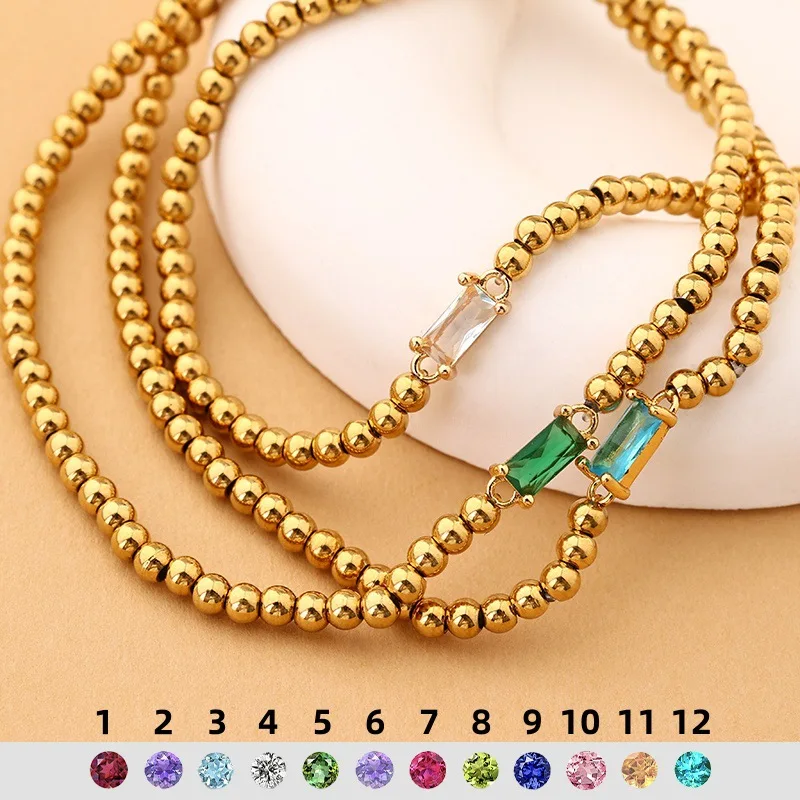 

Custom Birthstone Bracelet Beaded Titanium Steel Bracelet Personalized Birthstone Rectangular Birthstone Birthday Gift For Her