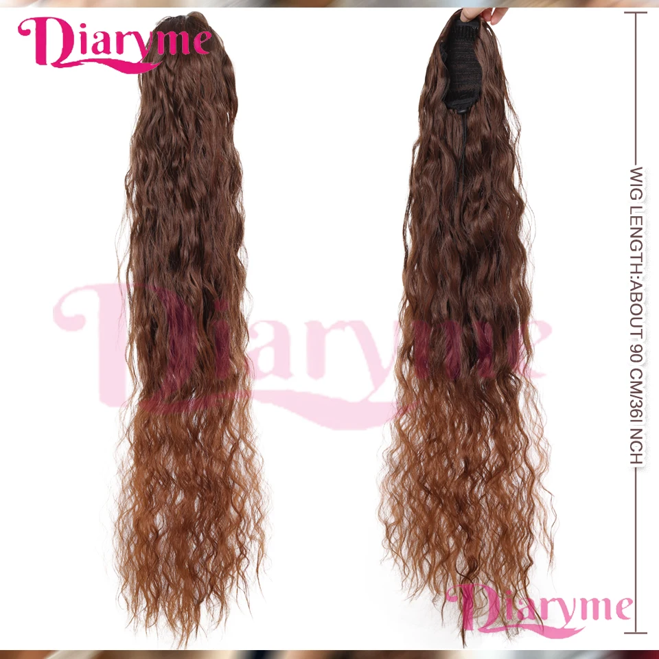 Perruque synthétique de 90 CM avec cordon de serrage, longue et ondulée, queue de cheval bouclée, adaptée aux dames principiantes à porter dans les Festivals quotidiens