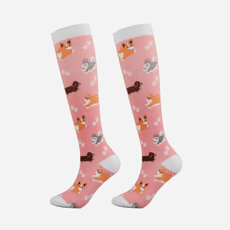 5pair L XL Women New Cartoon Animal Flora Pressure Socks Package Legs Elastic Protection Leg Stockings Varicose Edema Casual