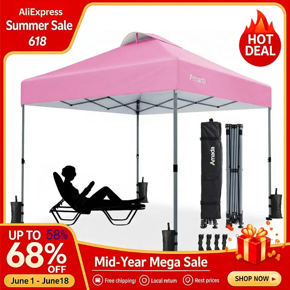 

10x10 Pop Up Canopy Tent, 1Button Push Easyup Outdoor Canopy Beach Tent with 3Height Adjustable Waterproof Shade Shelter, Custom