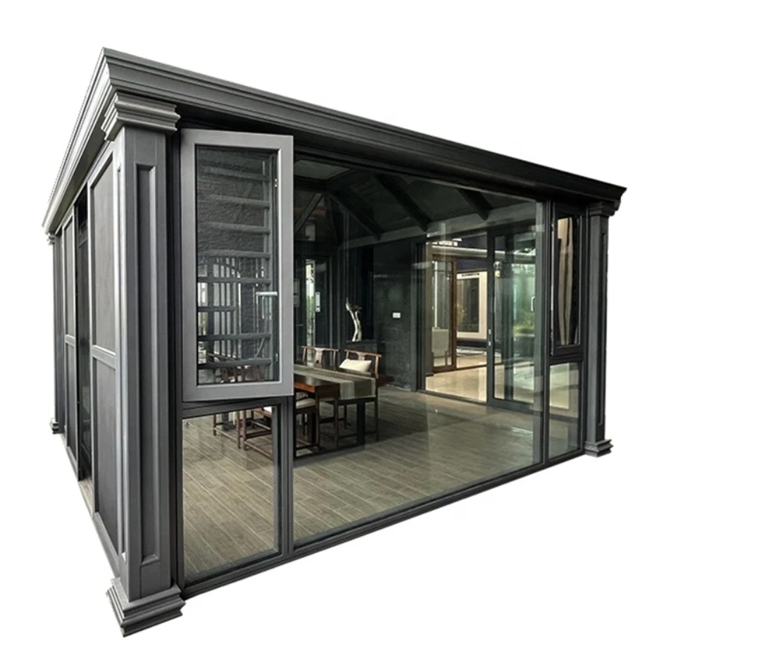 1Modern design outdoor prefabricated house aluminum sun room living room polygonal roof shape