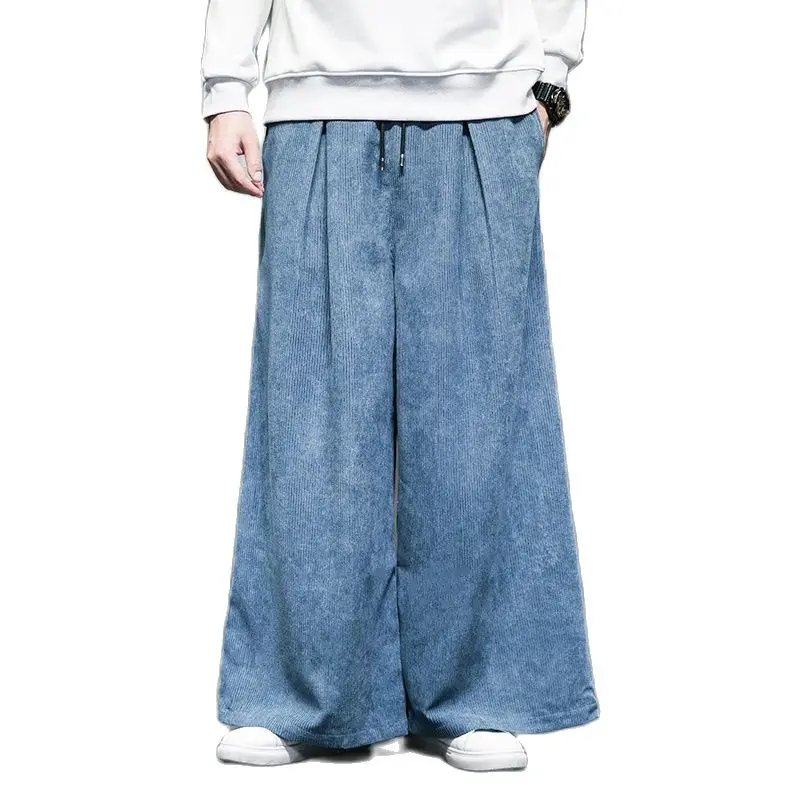 2024 Solid Color Men\'s Wide Leg Pants Oversized Vintage Men Clothing Loose Corduroy Casual Pants Male Japanese Harajuku Trousers