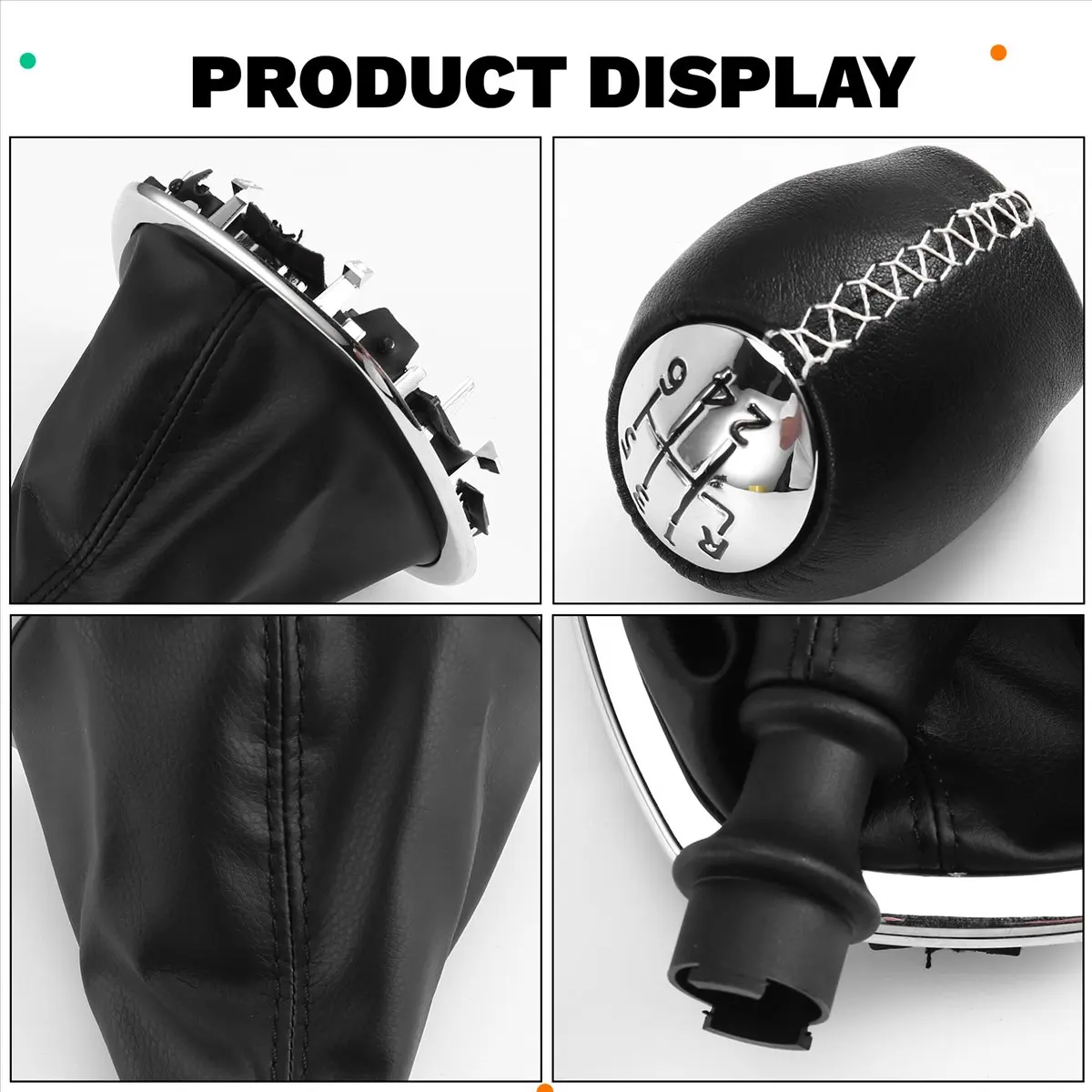 #80T Car 6 Speed Gear Shift Knob with Dust Cover for Renault Opel Fiat,Gear Shift Knob Dust Cover,(PU Leather + ABS)
