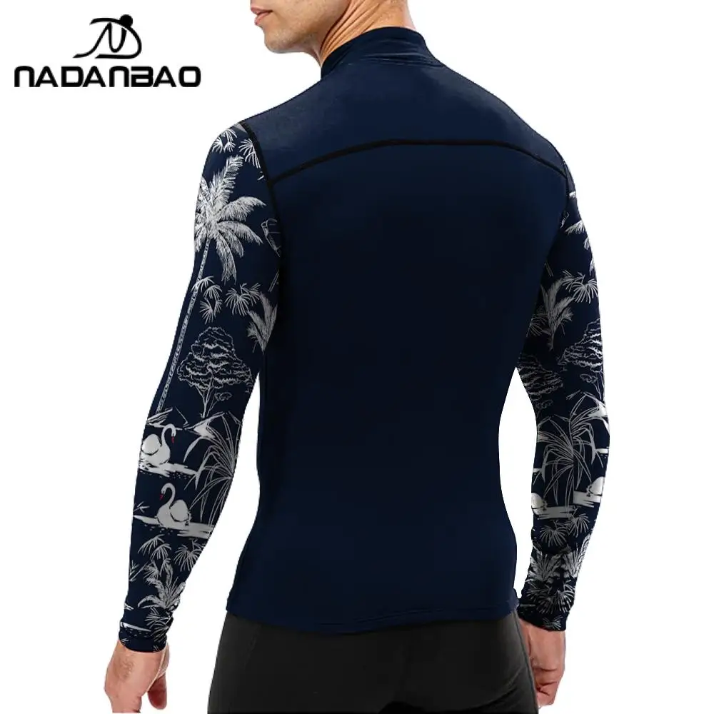 Nadanbao Summer Swimming T-Shirt Men Swimsuit Diving Suits Zipper Jersey Uv Protection Clothes Drying Surfing Beachwear Swimwear