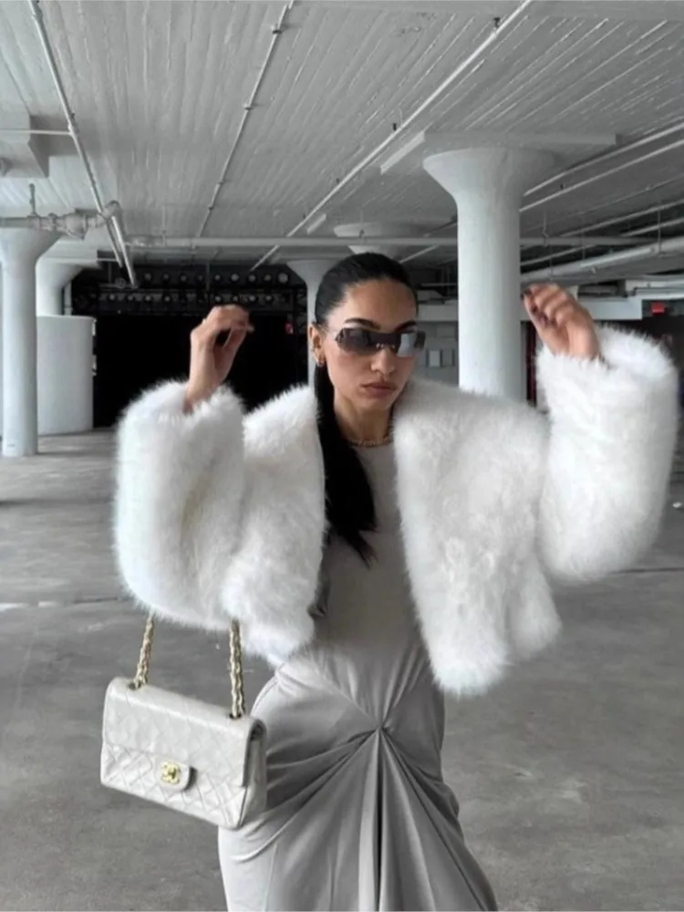 Winter Fluffy High Quality Women's Eco Fur Coat White Comfortable Long Hair Mink Fur Coat For Female Lady Atificial Fur Jacket