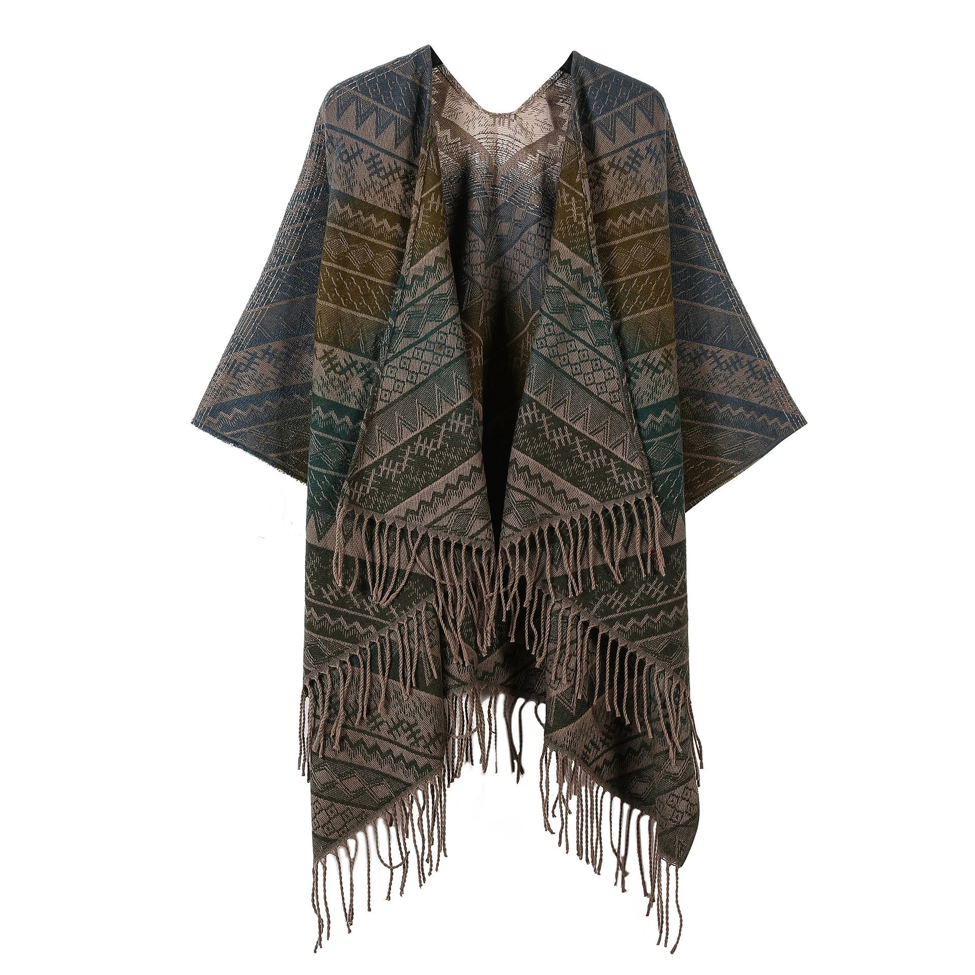 Autumn Winter Lattice Women Travel Shawl Imitation Cashmere European National Style Fork Thickened Cloak Ponchos Capes