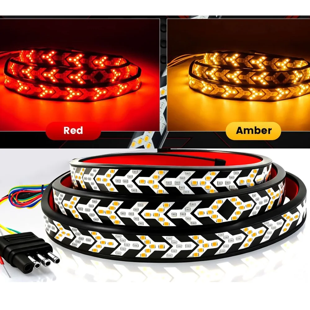 Automotive Led Tail Lamp Truck Warning Flashing Light Flowing Water Turn Light Change Decoration Universal Fishbone Stop Lamp