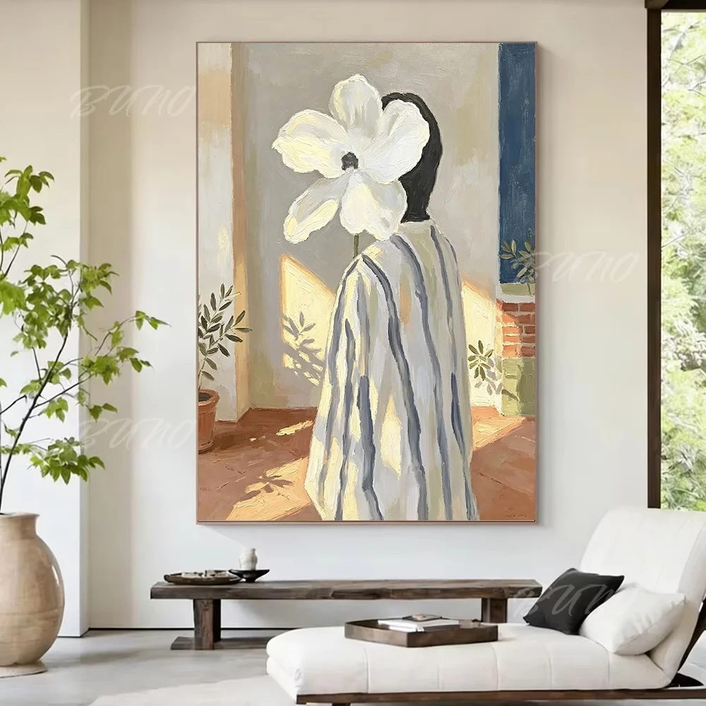 100% Hand-painted Abstract Oil Painting Original Mid-century Flower Head Lady Wall Art For Home Living Room Bedroom Decor view 3