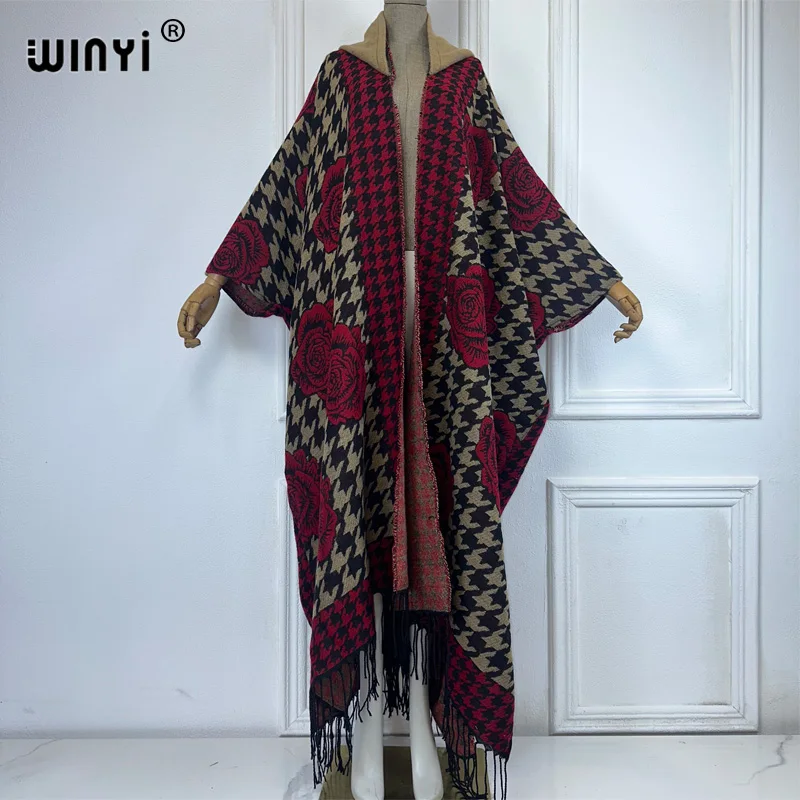Winyi novo vestido de inverno roupas femininas casaco de alta qualidade solto grosso quente feminino kaftan casacos poncho vestido com capuz mop casaco abaya
