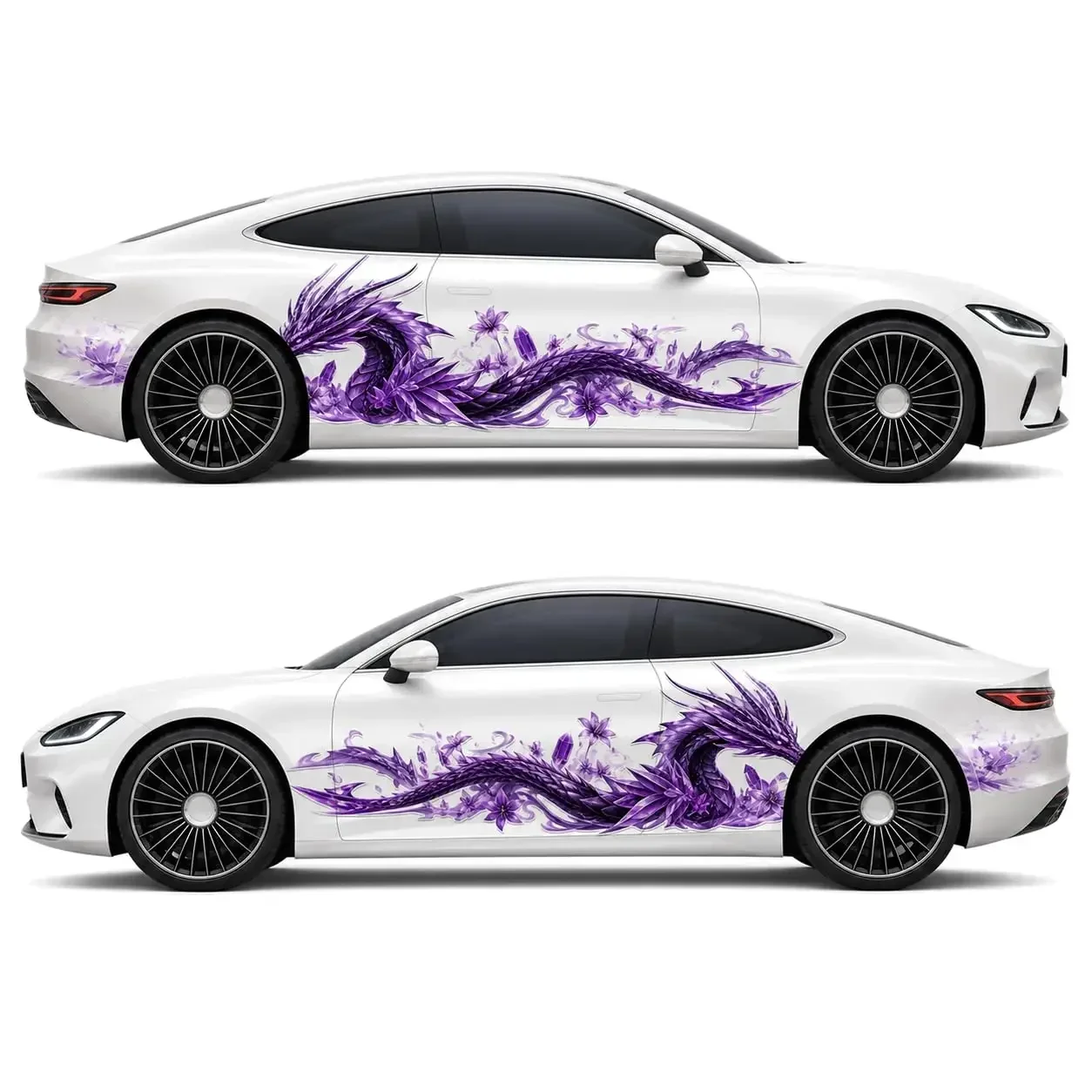 2PCS Nocturne Phoenix Car Side Body Decals, Purple Bird and Floral Graphic Sticker Set for Door Panel Exterior Styling,
